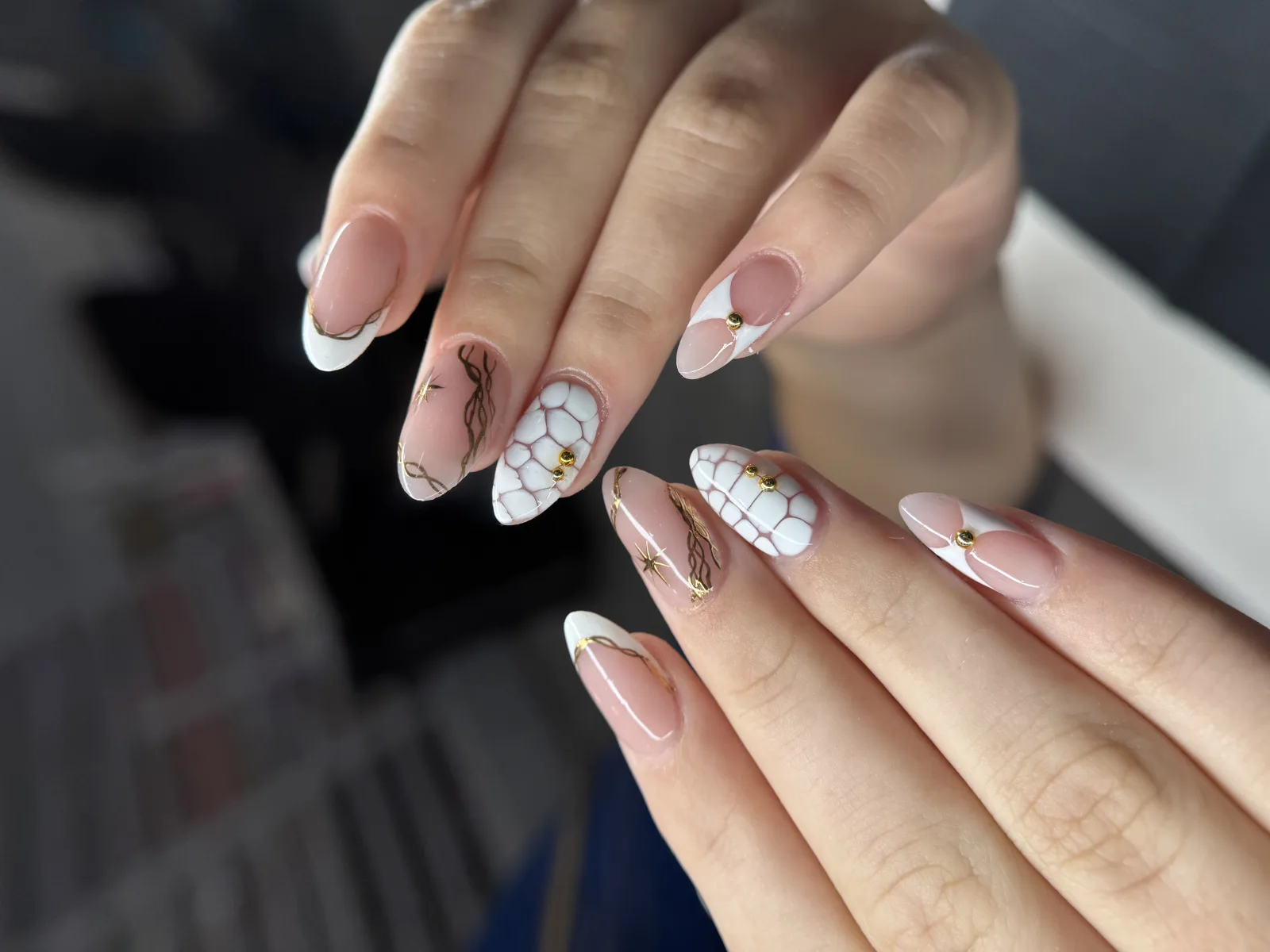 Almond French with gold accents