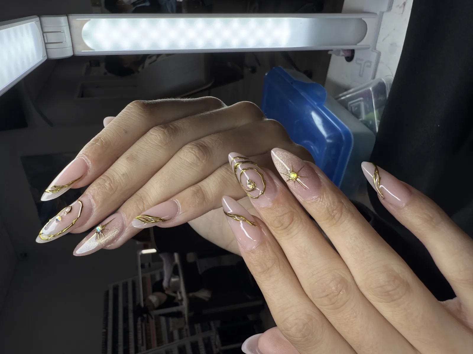 Soft almond set with gold accents