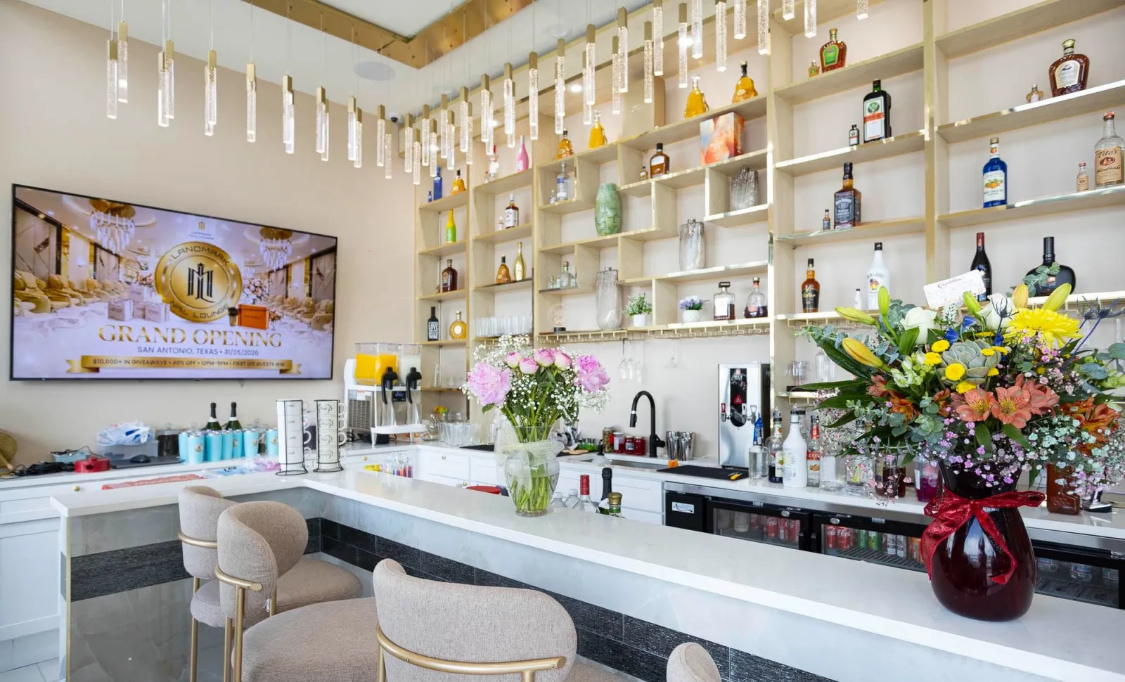 The complimentary drinks bar at Landmark Nail Lounge